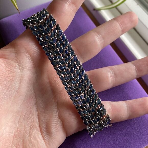 💛 925 Handmade 294 Blue Marquise Sapphire Bracelet - Picture 6 of 9